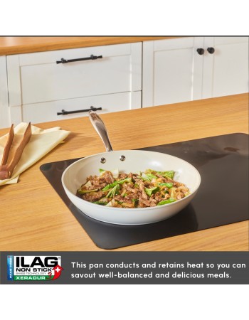 Karaca Swiss Crystal Almond Cream Non-Stick Induction Stainless Steel Handle Pan, 30cm, Cream