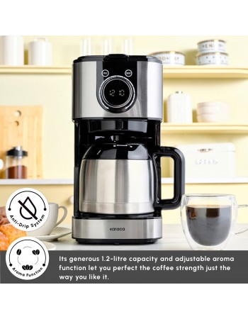 Karaca Series 2303 Steel Filter Coffee Machine, 1.2L, 800W, Inox