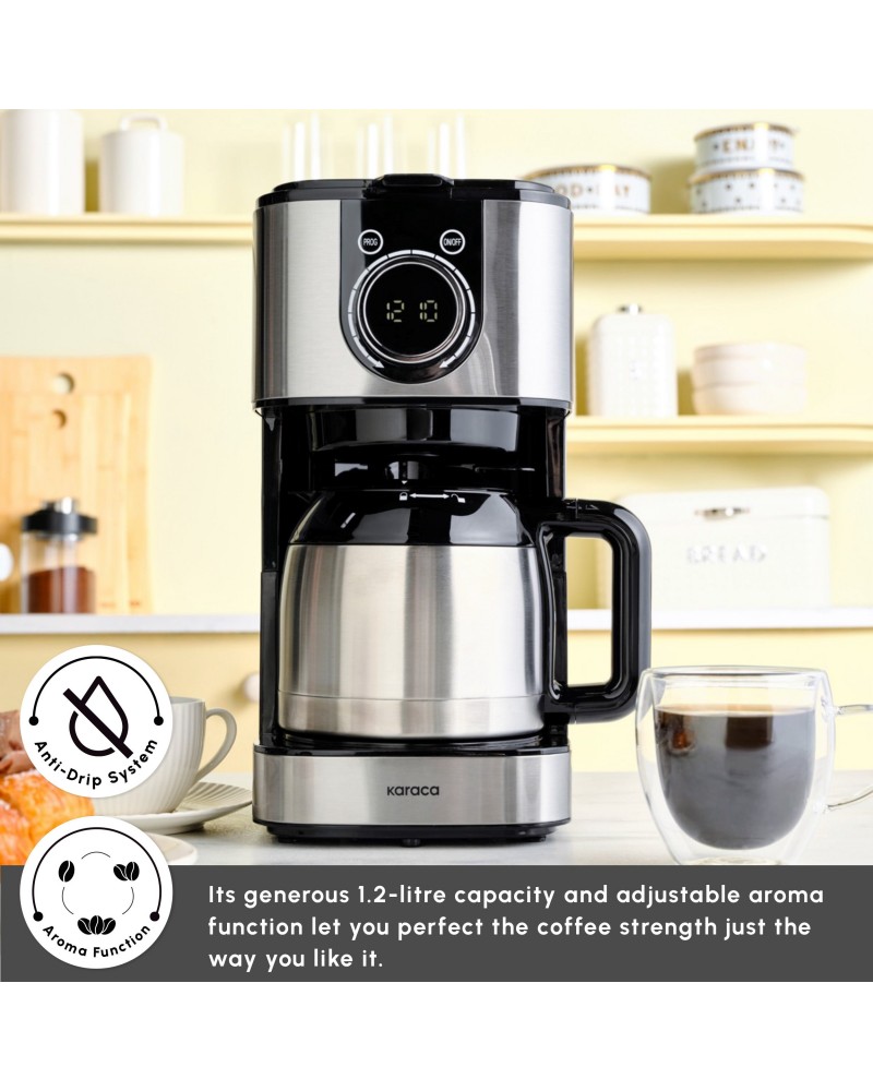 Karaca Series 2303 Steel Filter Coffee Machine, 1.2L, 800W, Inox