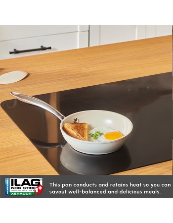 Karaca Swiss Crystal Almond Cream Non-Stick Induction Stainless Steel Handle Pan, 16cm, Cream