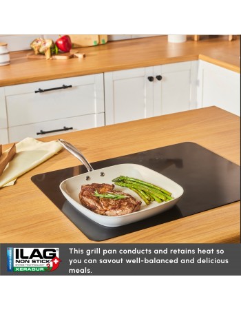 Karaca Swiss Crystal Almond Cream Non-Stick Induction Stainless Steel Handle Grill, 28cm, Cream