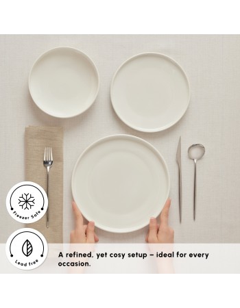 Karaca Stream Bone China Felix XL 18-Piece China Dinner Set for 6 People, White