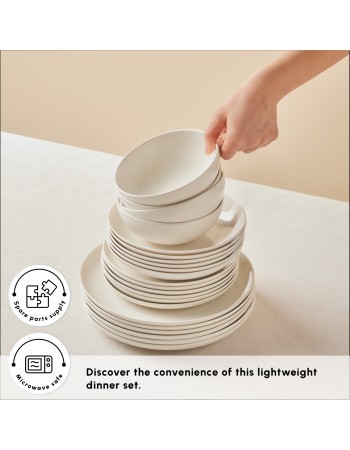 Karaca Streamline Remi Bone China 24-Piece Dinner Set for 6 People, White