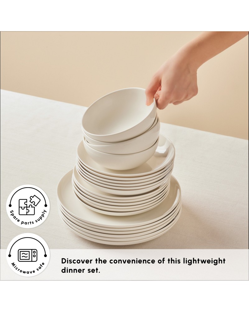 Karaca Streamline Remi Bone China 24-Piece Dinner Set for 6 People, White