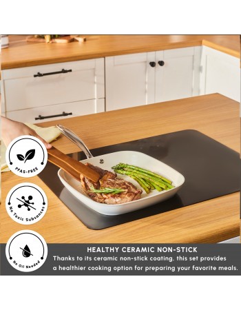 Karaca Swiss Crystal Almond Cream Non-Stick Induction Stainless Steel Handle Grill, 28cm, Cream