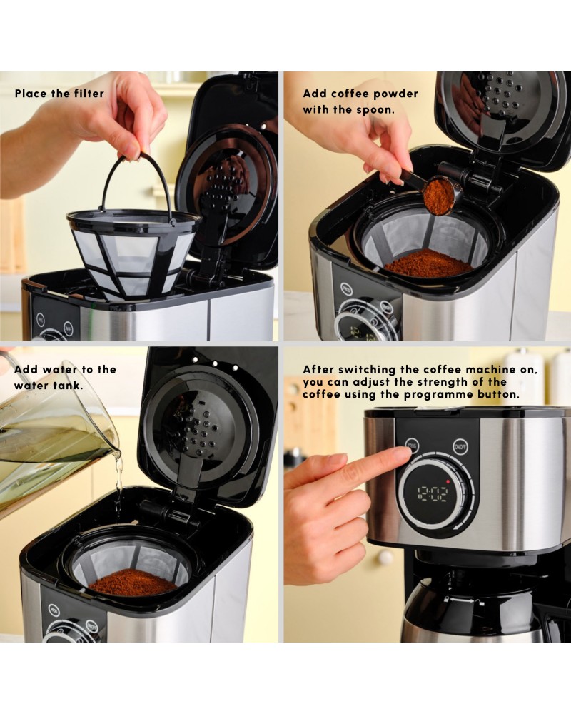 Karaca Series 2303 Steel Filter Coffee Machine, 1.2L, 800W, Inox