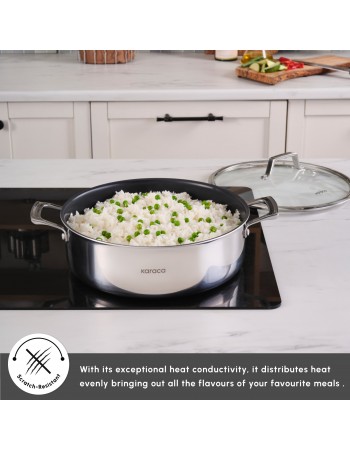 Karaca Plasma Steel 3Ply Non-Stick Induction Shallow Casserole, 30cm, Silver