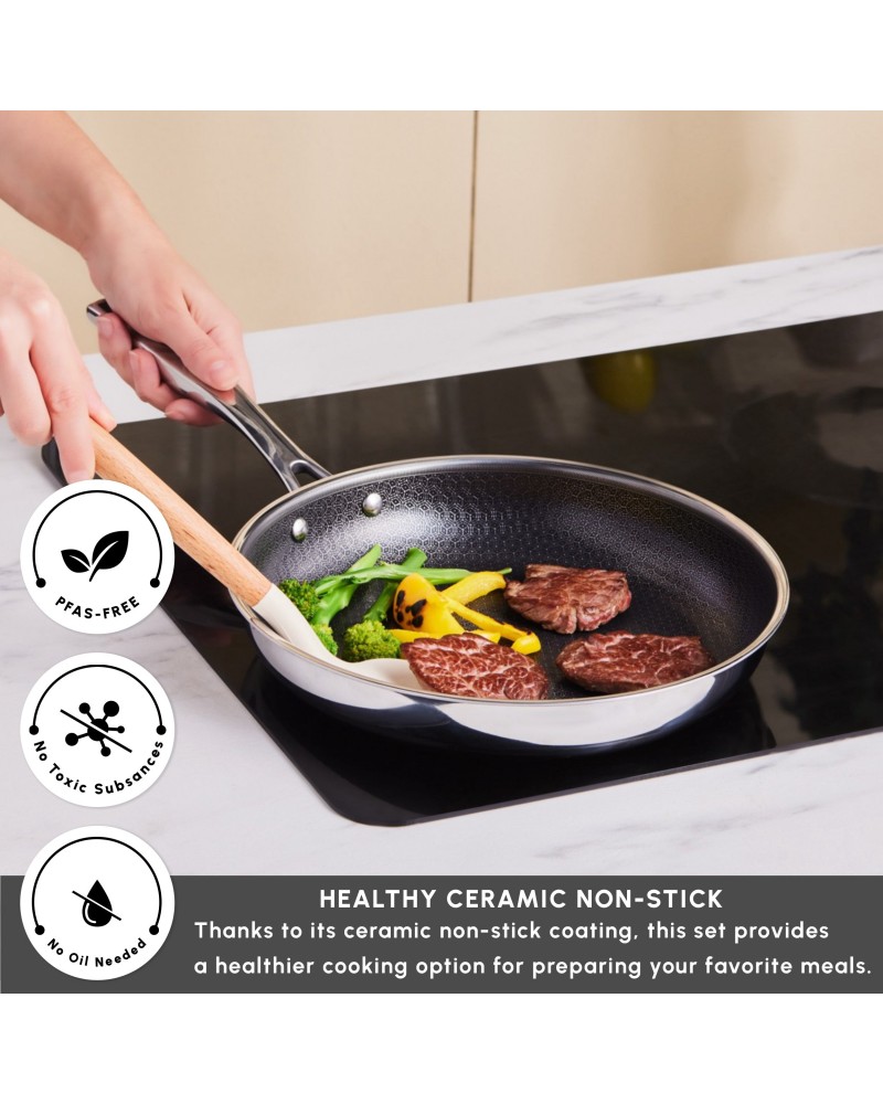 Karaca Ceramica Steel 3Ply Stainless Steel 7-Piece Induction Non-Stick Cookware Set, Silver