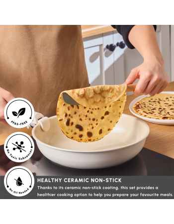 Karaca Ceramica Comfort 6-Piece Non-Stick Induction Detachable Cookware Set, Cream
