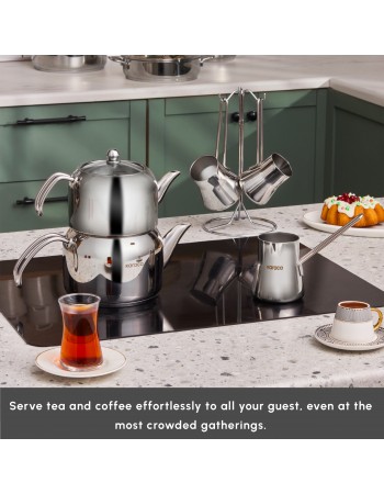 Karaca Belgrad 15-Piece Complete Stainless Steel Kitchen Cookware Set, Silver