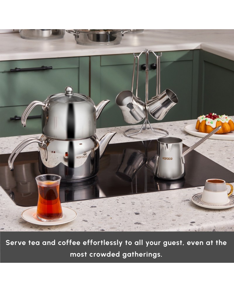 Karaca Belgrad 15-Piece Complete Stainless Steel Kitchen Cookware Set, Silver