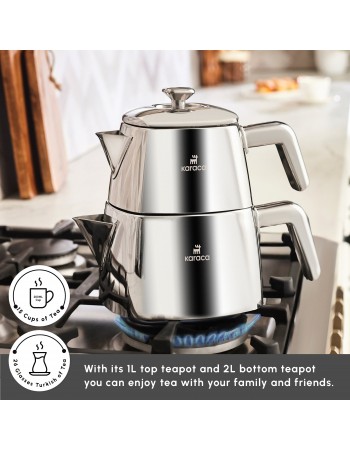 Karaca Brewinox Stainless Steel Teapot Set, Large, Inox Karaca Brewinox Stainless Steel Teapot Set, Large, Inox