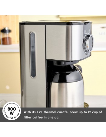 Karaca Series 2303 Steel Filter Coffee Machine, 1.2L, 800W, Inox