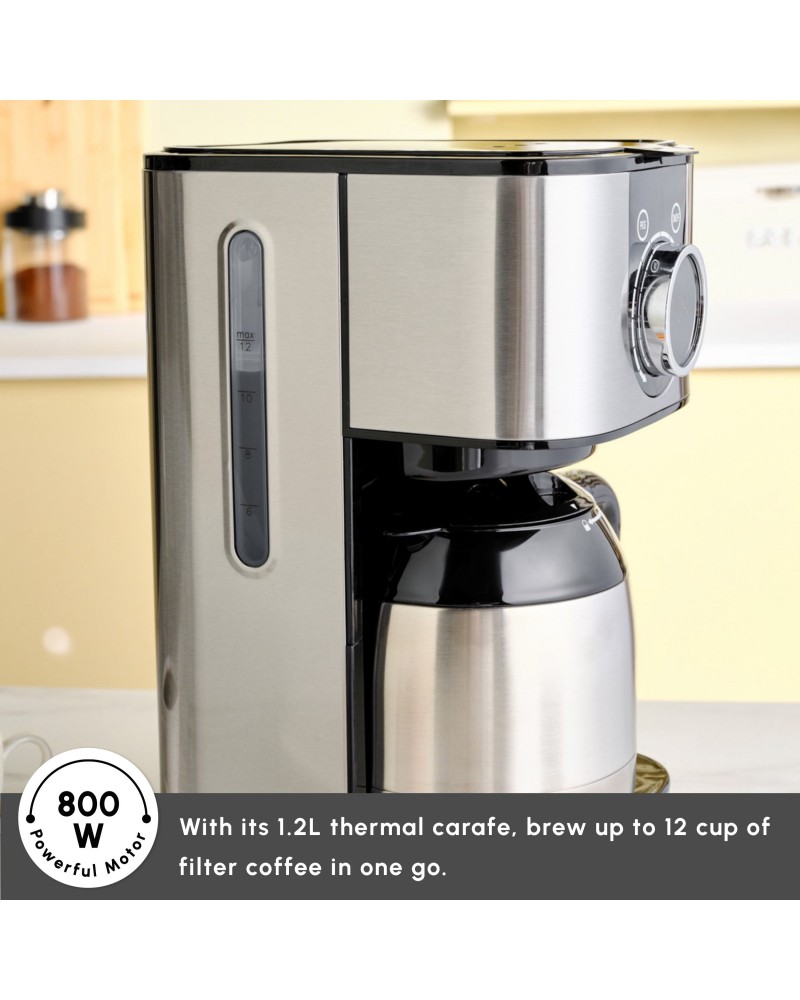 Karaca Series 2303 Steel Filter Coffee Machine, 1.2L, 800W, Inox