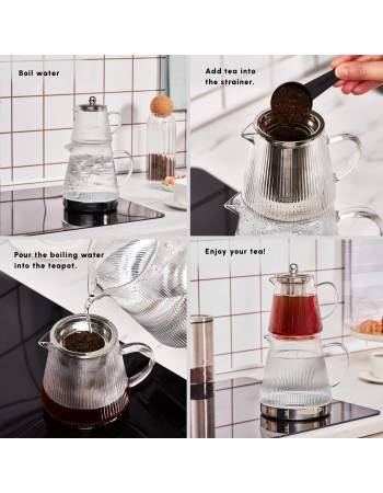 Karaca Keops XL Borosilicate Glass Teapot Set, Silver