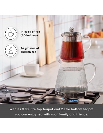 Karaca Keops XL Borosilicate Glass Teapot Set, Silver