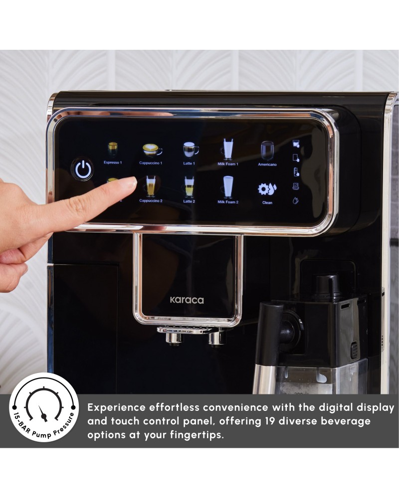 Karaca CoffeeMaestro Automatic Espresso Coffee Machine, 1500W, 1,5L, Black