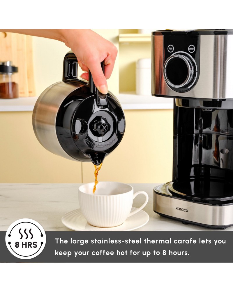 Karaca Series 2303 Steel Filter Coffee Machine, 1.2L, 800W, Inox
