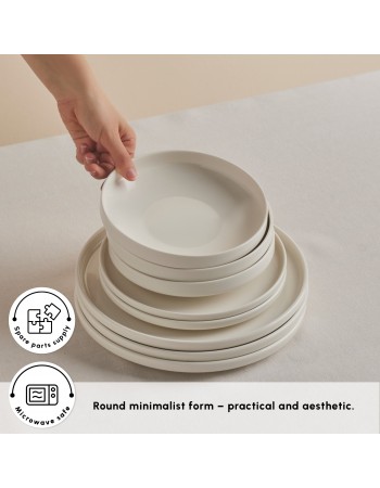 Karaca Stream Bone China Felix XL 18-Piece China Dinner Set for 6 People, White