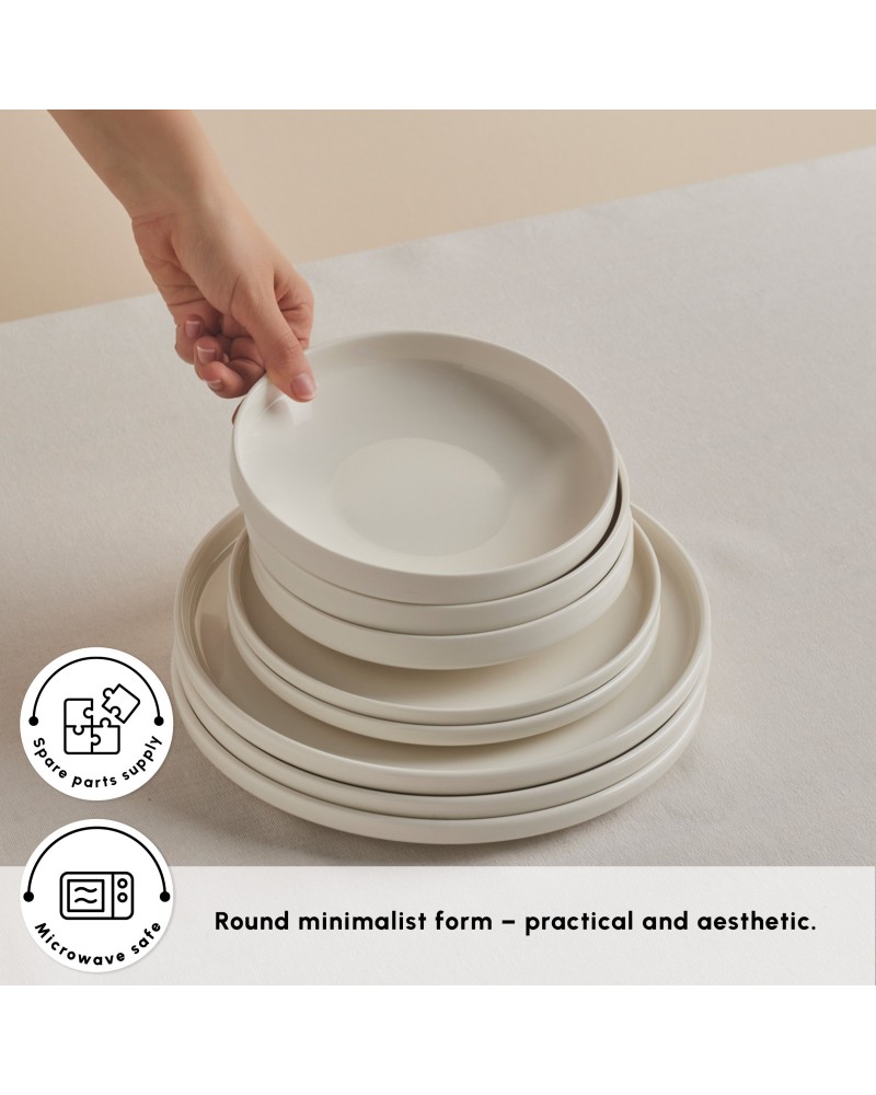 Karaca Stream Bone China Felix XL 18-Piece China Dinner Set for 6 People, White