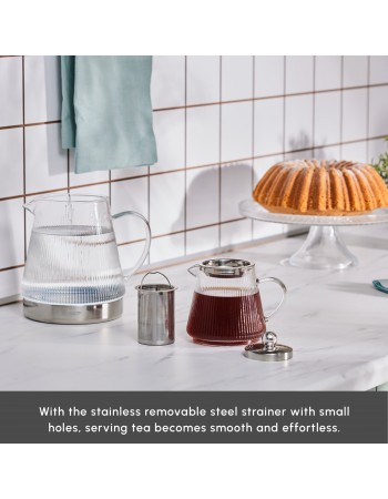 Karaca Keops XL Borosilicate Glass Teapot Set, Silver