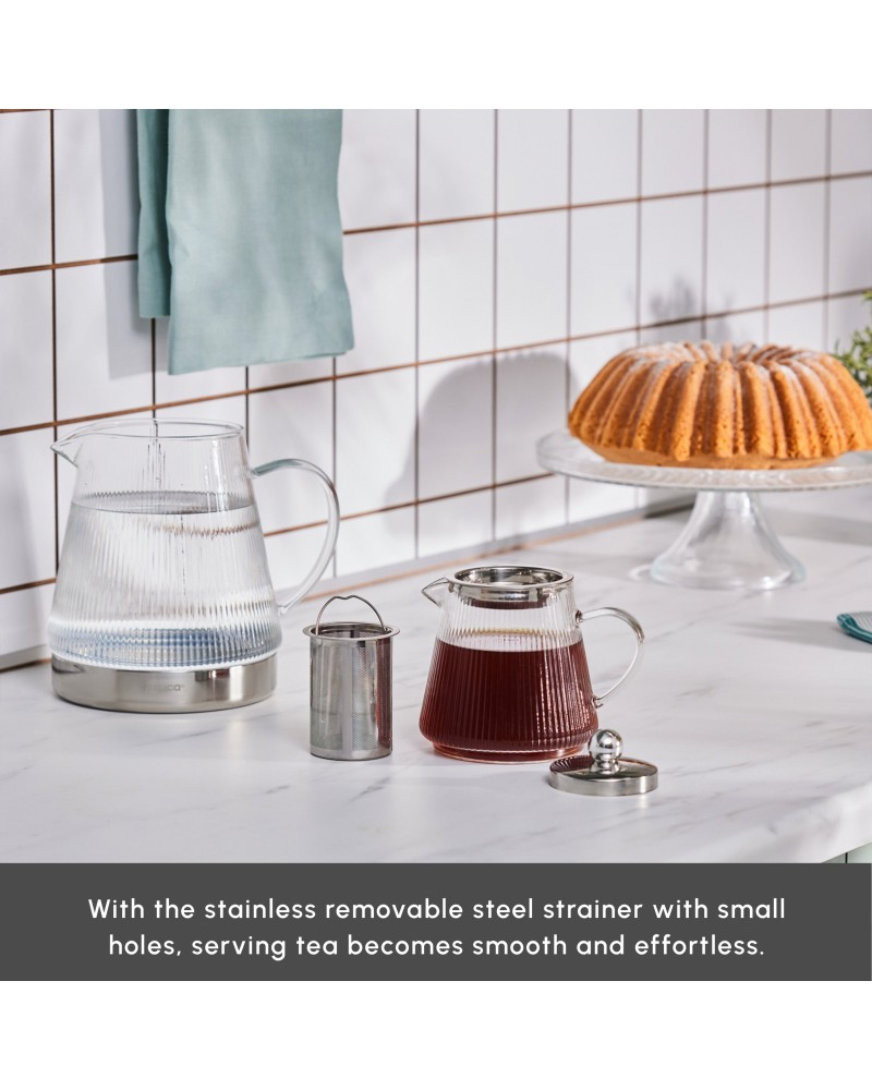 Karaca Keops XL Borosilicate Glass Teapot Set, Silver