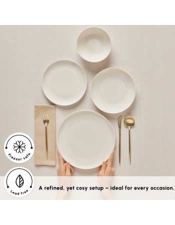 Karaca Streamline Remi Bone China 24-Piece Dinner Set for 6 People, White