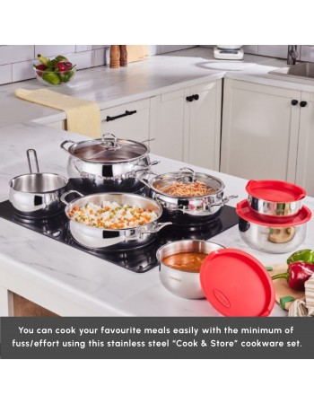 Karaca Cook & Store 13-Piece Stainless Steel Induction Cookware Set, Silver