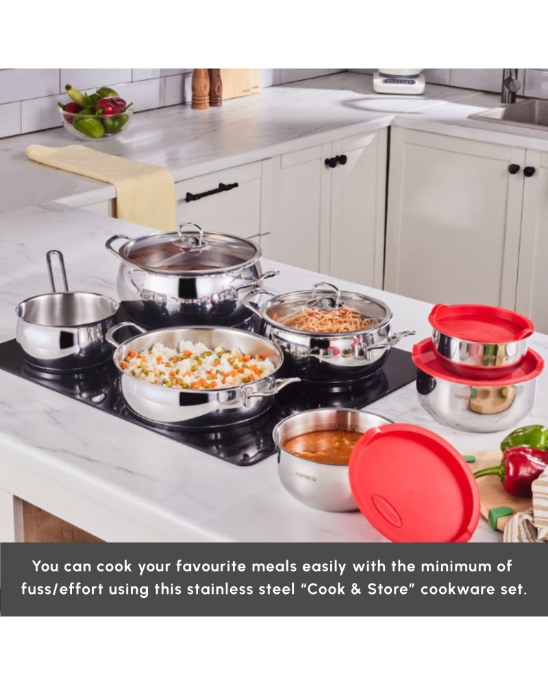 Karaca Cook & Store 13-Piece Stainless Steel Induction Cookware Set, Silver