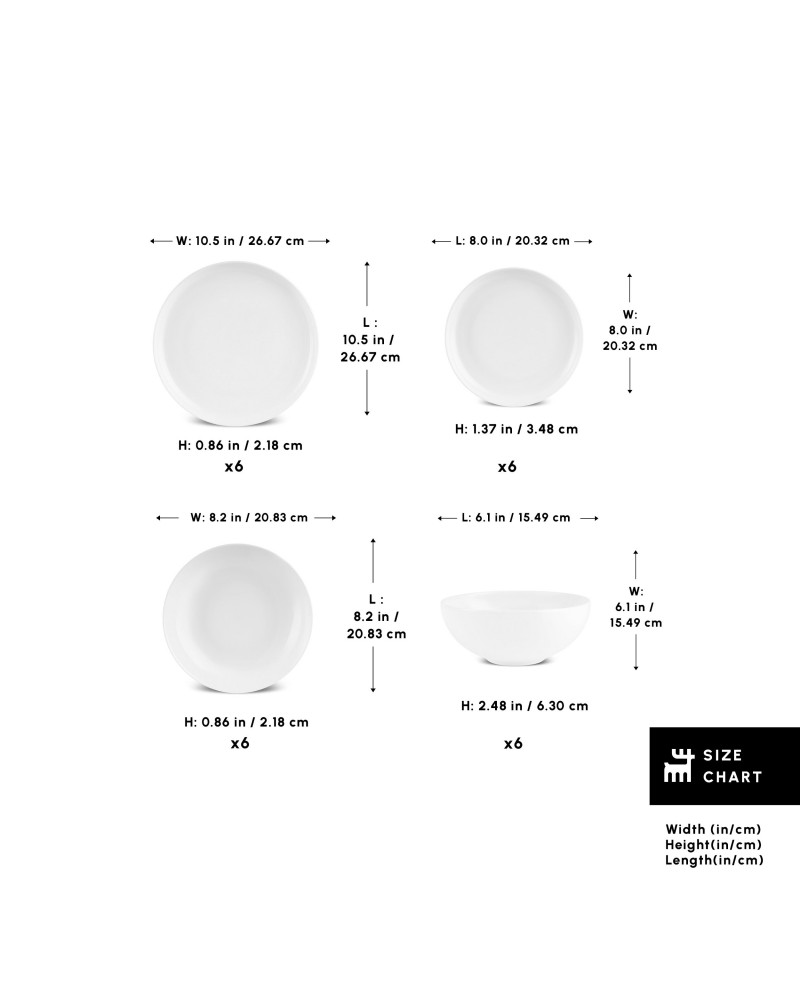 Karaca Streamline Remi Bone China 24-Piece Dinner Set for 6 People, White