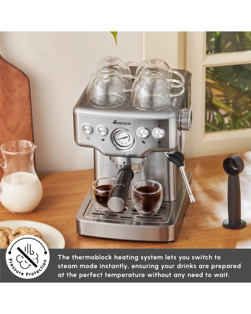 Karaca Coffee Art Espresso Coffee Machine, 1.8L, 1350W, Inox