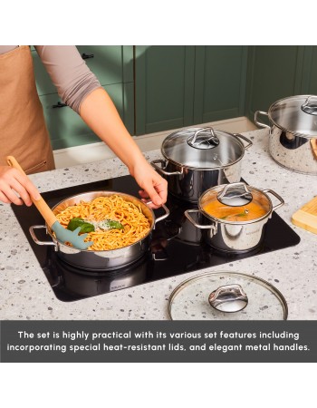 Karaca Belgrad 15-Piece Complete Stainless Steel Kitchen Cookware Set, Silver