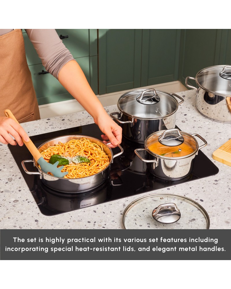 Karaca Belgrad 15-Piece Complete Stainless Steel Kitchen Cookware Set, Silver