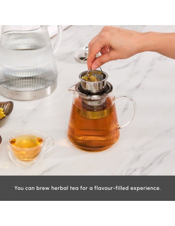 Karaca Keops XL Borosilicate Glass Teapot Set, Silver