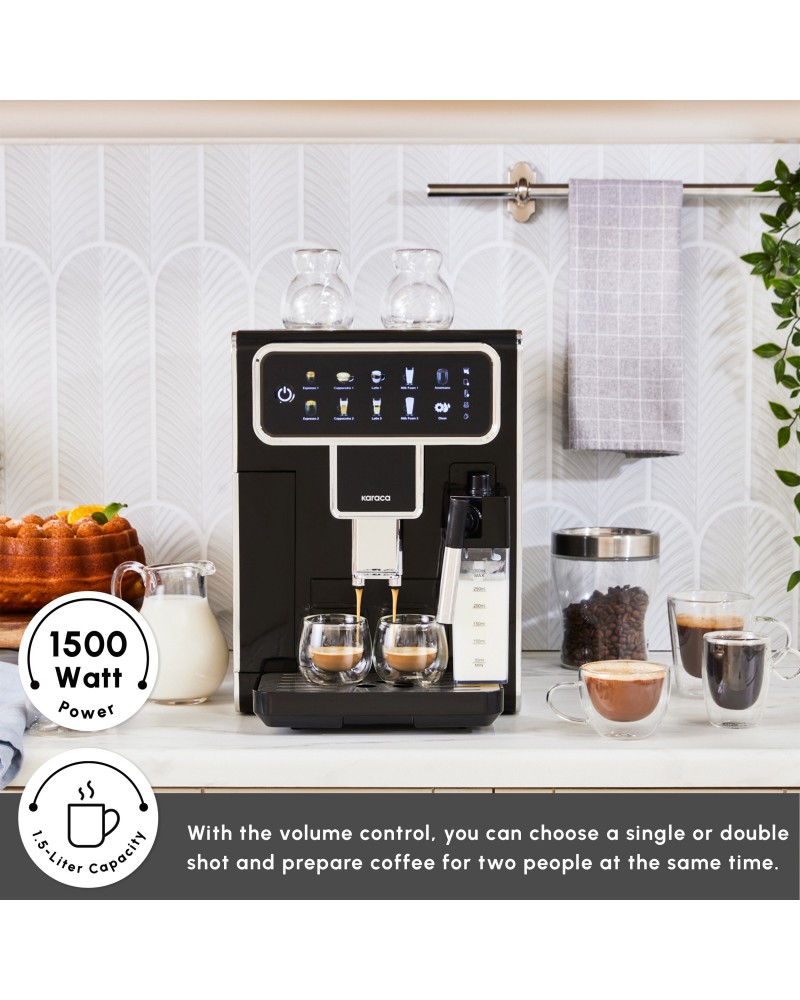Karaca CoffeeMaestro Automatic Espresso Coffee Machine, 1500W, 1,5L, Black