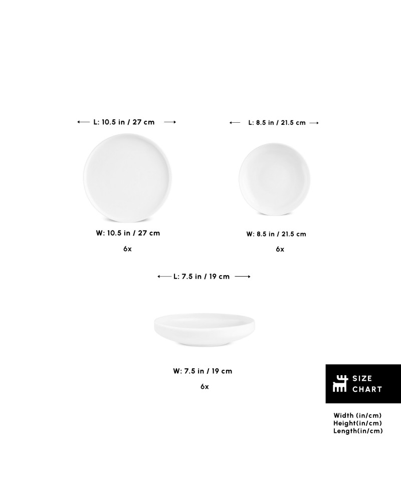 Karaca Stream Bone China Felix XL 18-Piece China Dinner Set for 6 People, White