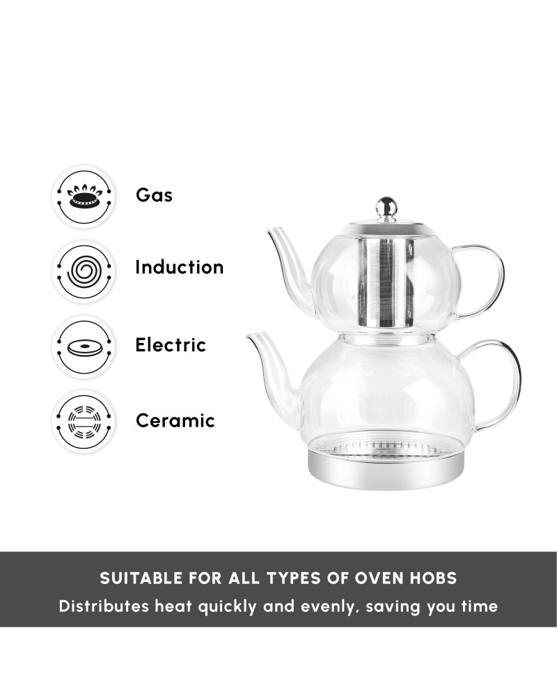 Karaca Pandora Glass Induction Teapot Set, Clear