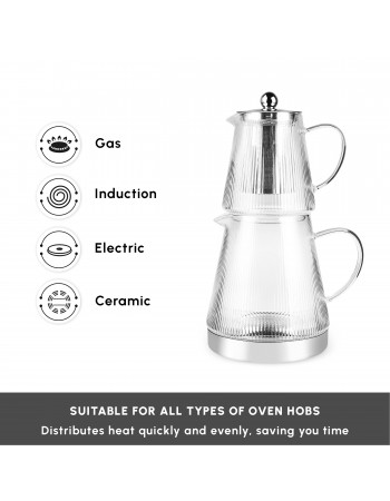 Karaca Keops XL Borosilicate Glass Teapot Set, Silver