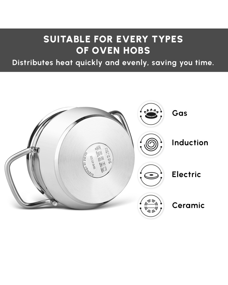 Karaca Emirgan XL 10-Piece Stainless Steel Induction Cookware Set with Storage Container, Silver Red