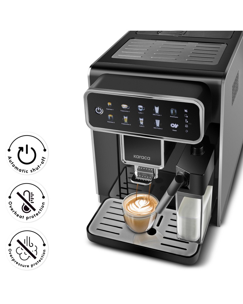 Karaca CoffeeMaestro Automatic Espresso Coffee Machine, 1500W, 1,5L, Black