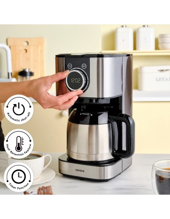 Karaca Series 2303 Steel Filter Coffee Machine, 1.2L, 800W, Inox
