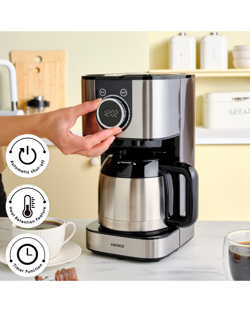 Karaca Series 2303 Steel Filter Coffee Machine, 1.2L, 800W, Inox