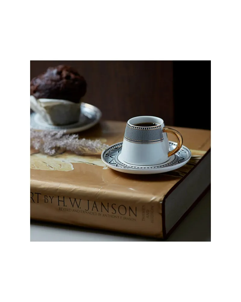 Karaca Globe 4 Piece Porcelain Espresso Turkish Coffee Cup Set for 2 People, 80ml, Multi