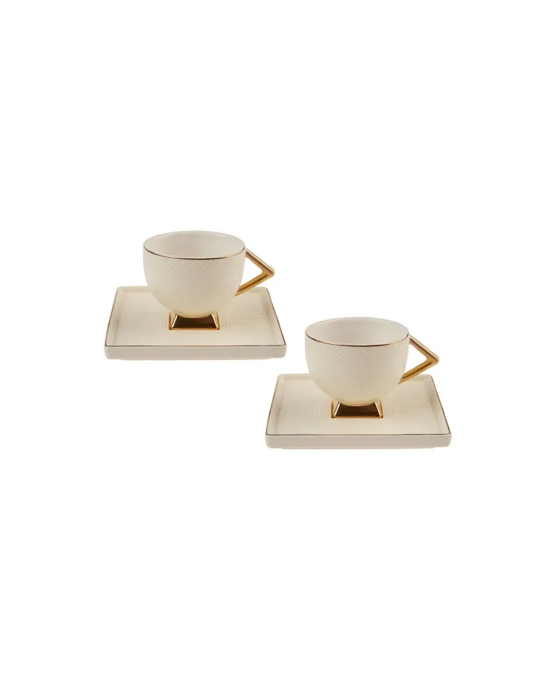Karaca Art Deco 4 Piece Porcelain Espresso Turkish Coffee Cup Set for 2 People, 90ml, Gold White