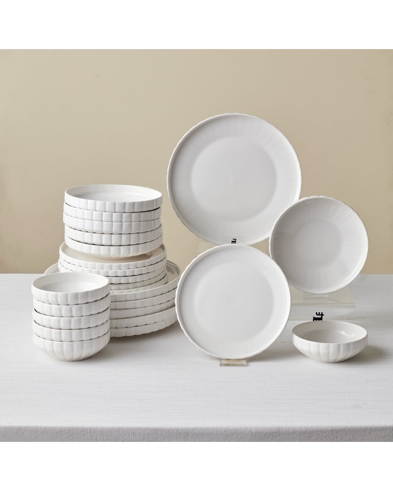 Karaca Stream Bone China Pumpkin 24-Piece Dinner Set for 6 People, White