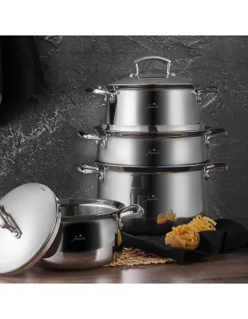 Jumbo Flame 8-Piece Stainless Steel Induction Cookware Set, Silver