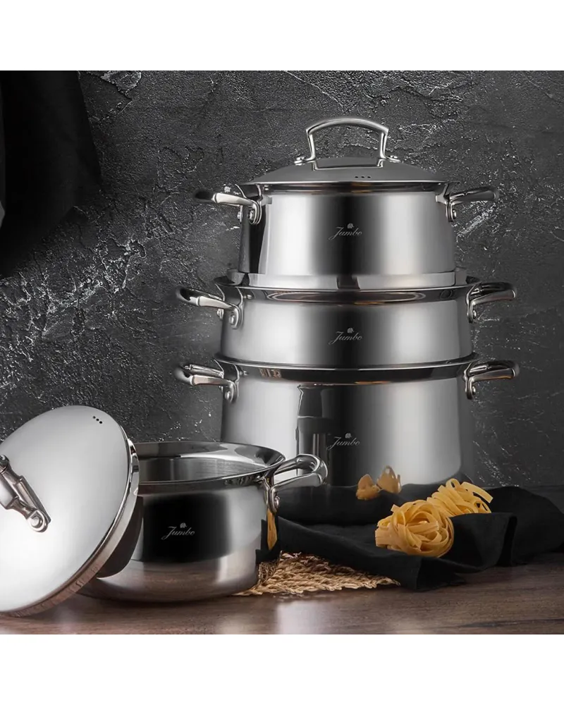 Jumbo Flame 8-Piece Stainless Steel Induction Cookware Set, Silver