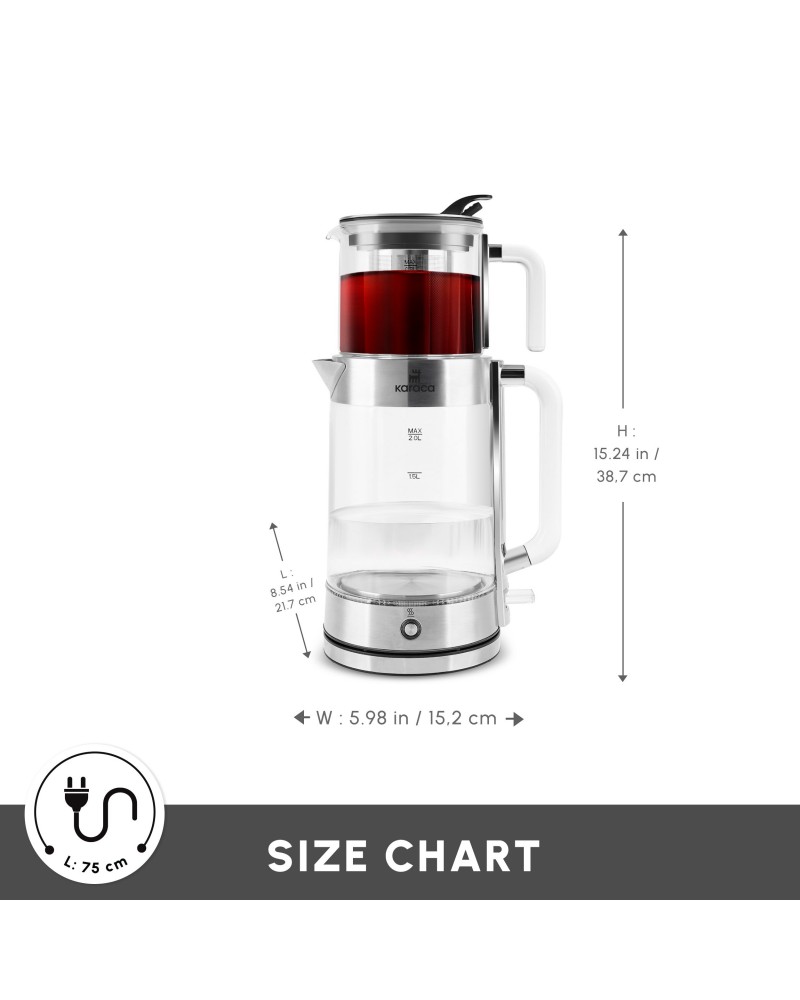 Karaca Luma Glass Large Tea Maker Kettle, 2,8L, 2200W, Clear Karaca Luma Glass Large Tea Maker Kettle, 2,8L, 2200W, Clear