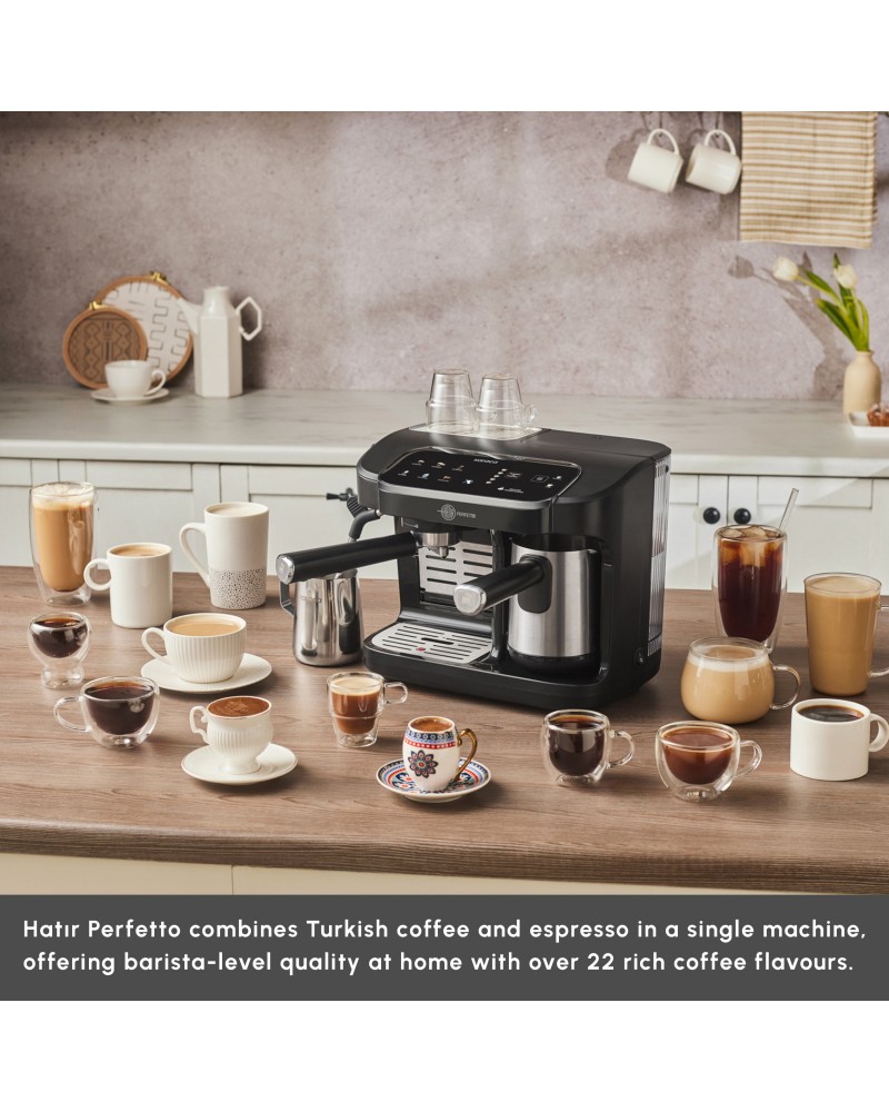 Karaca Hatır Perfetto Espresso and Turkish Coffee Machine, 1900W, 1,8L, Inox
