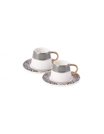 Karaca Globe 4 Piece Porcelain Espresso Turkish Coffee Cup Set for 2 People, 80ml, Multi